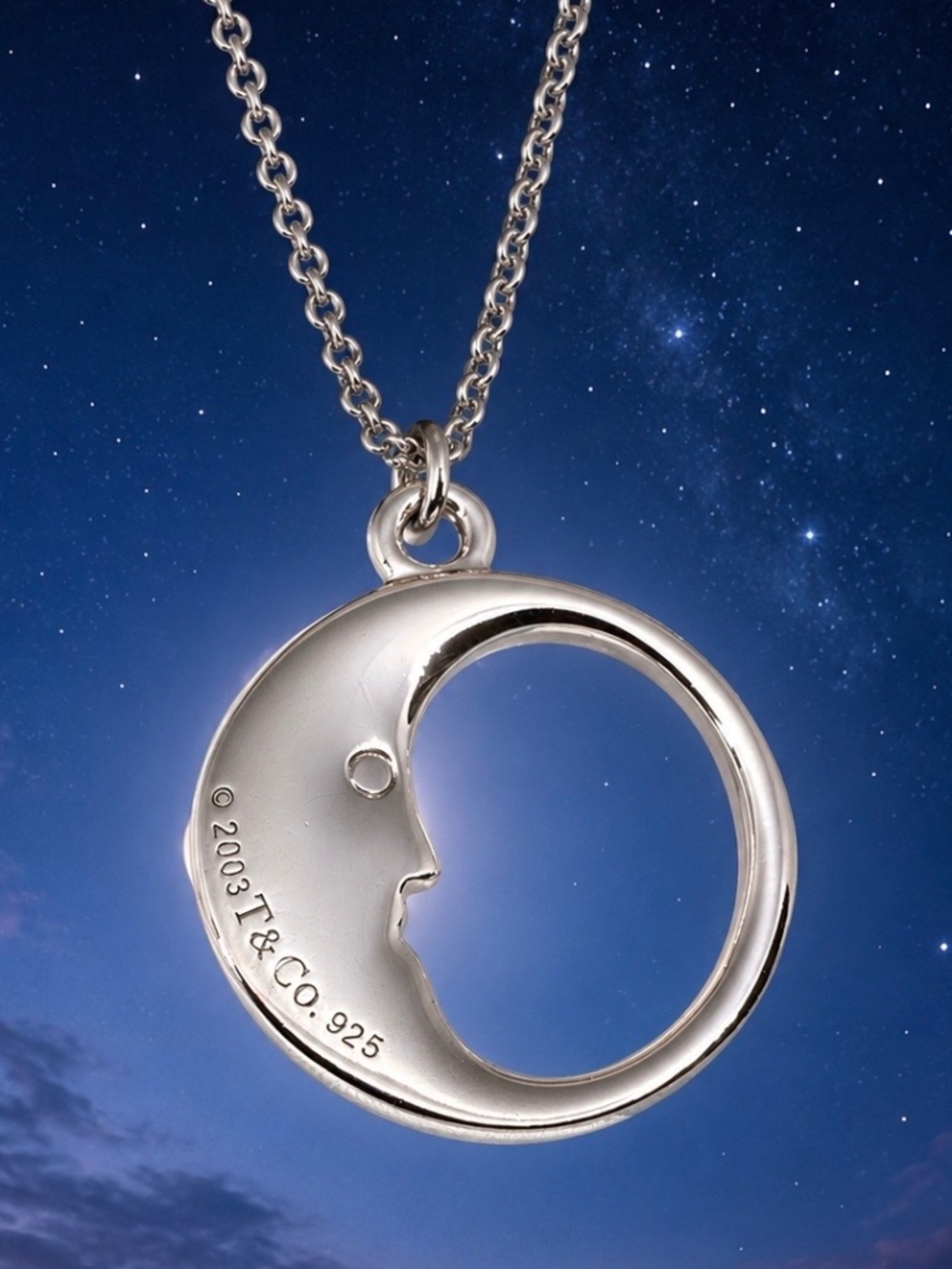 Tiffany & Co. Man in the Moon Double Chain Necklace 925 Silver 16” 2003 🌝